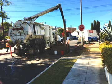 Hydro-excavating for sewer line repair in El Sereno, CA.